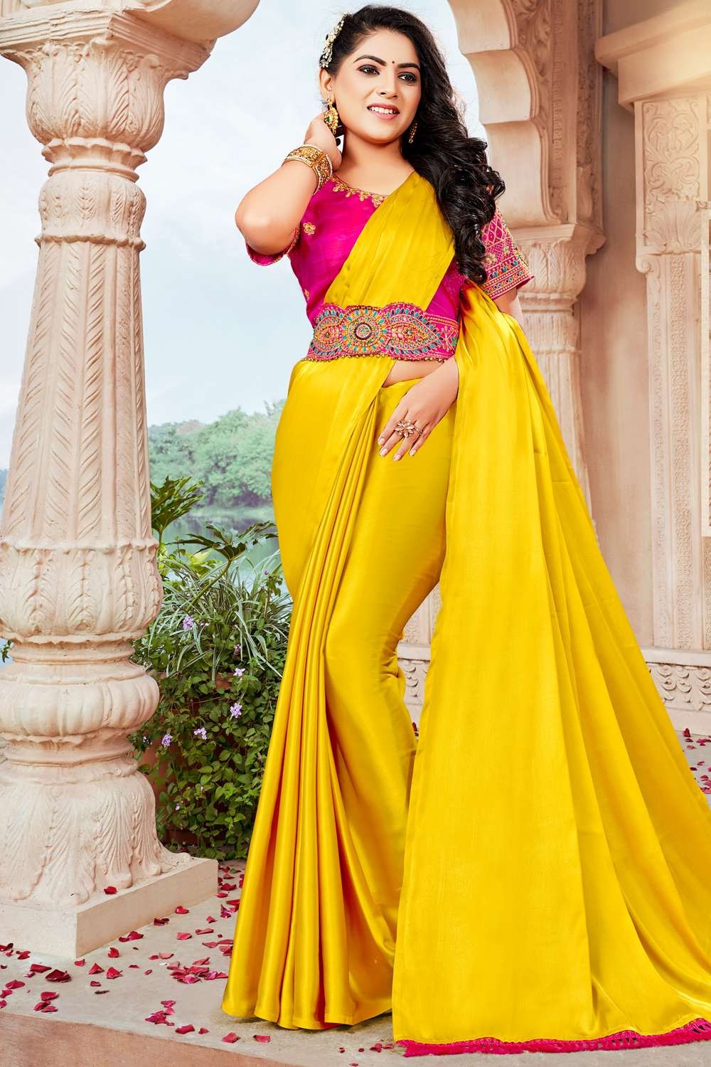 New Yellow And Pink Saree Blouse Designs