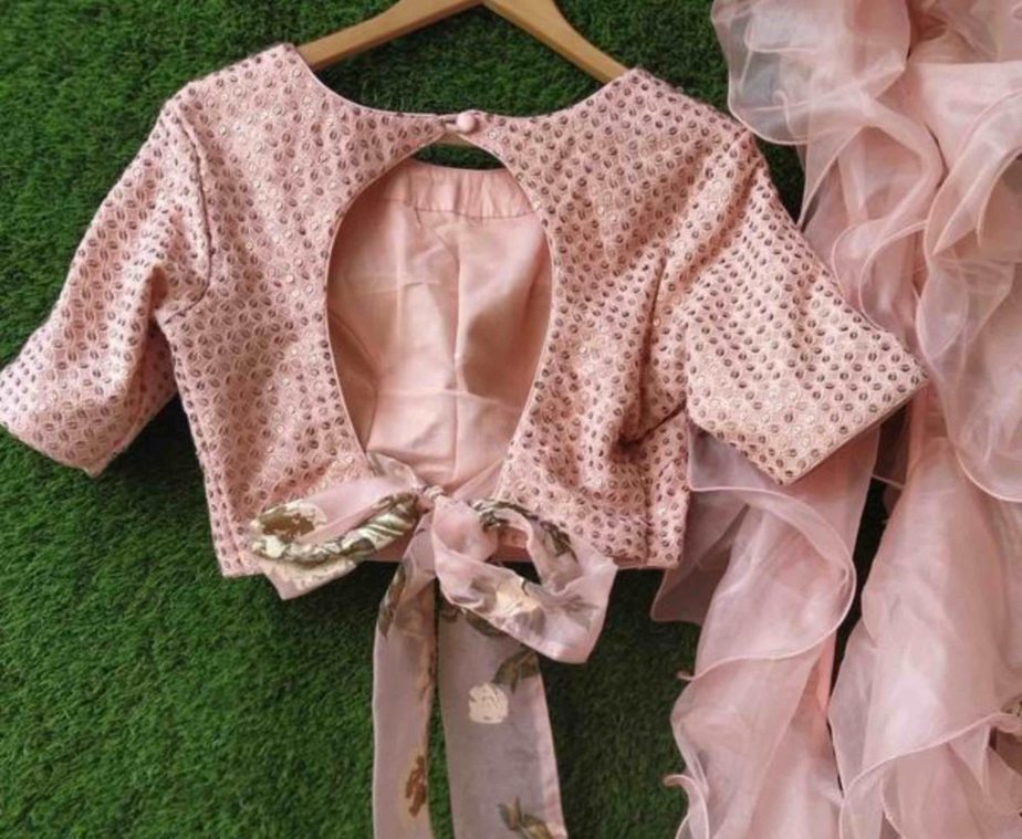 Pink Latest Back Bow Blouse design