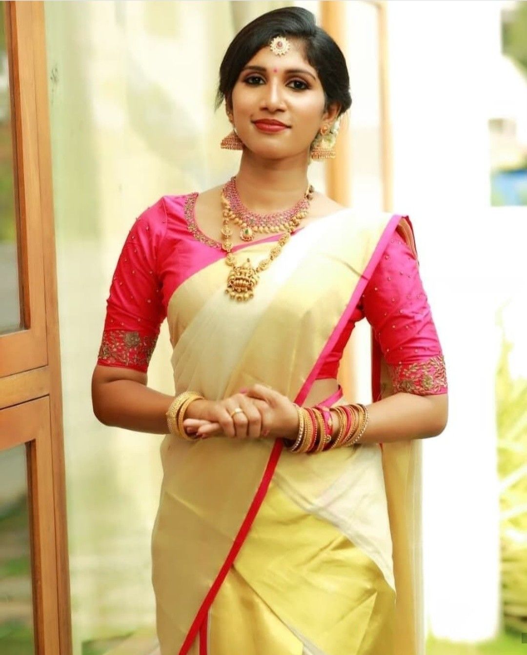 Pink Latest Saree Blouse Designs Kerala
