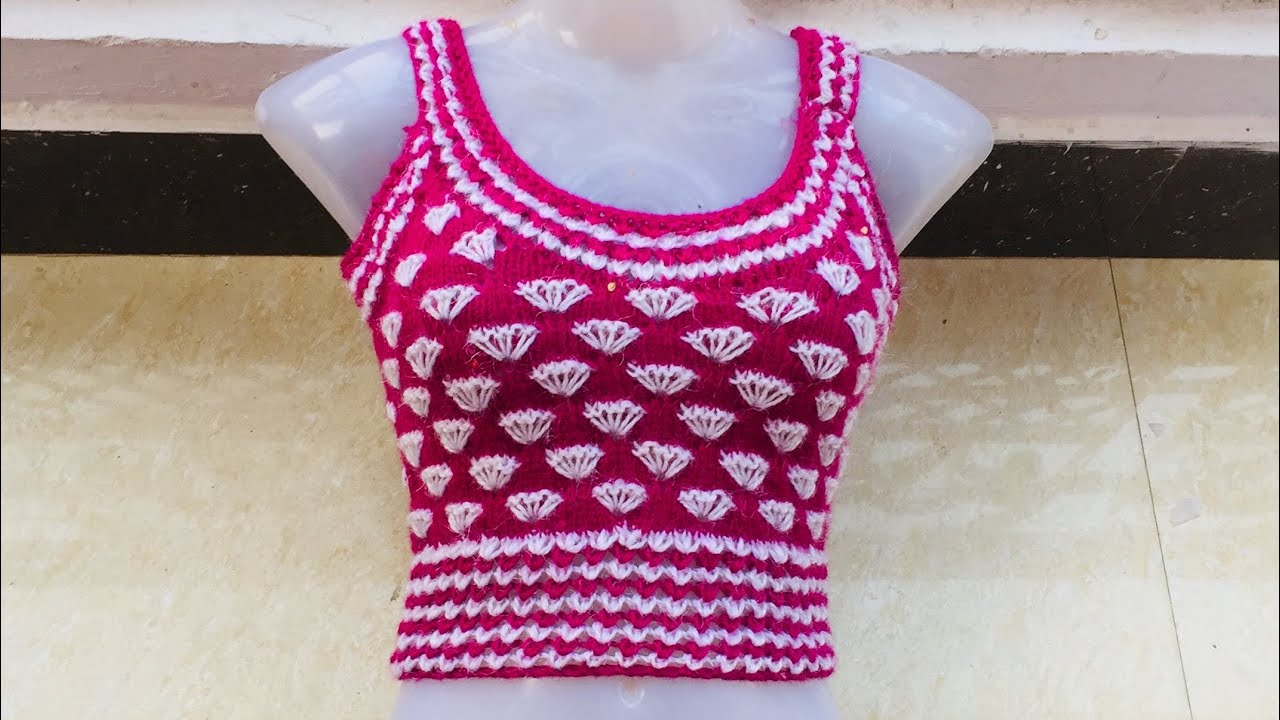 Pink and White Latest Woolen Blouse design