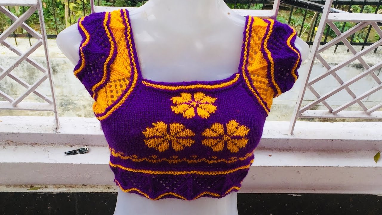 Purple and yellow Latest Woolen Blouse design