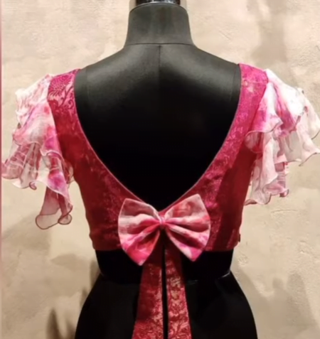 Red and White Latest Back Bow Blouse design