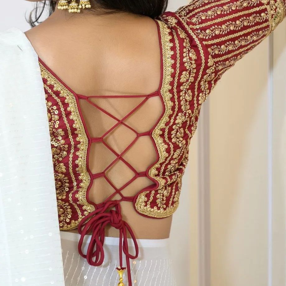 Simple Modern Cotton Saree Blouse Back Neck Design