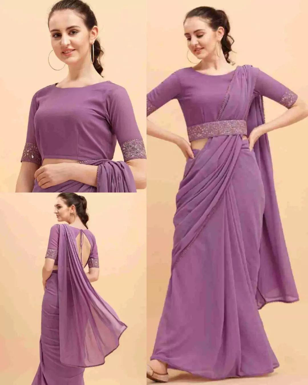 Simple Purple Saree Blouse Designs to Hide Tummy