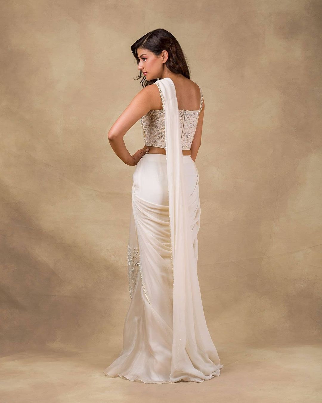 Wedding Trendy White Saree Blouse Back
