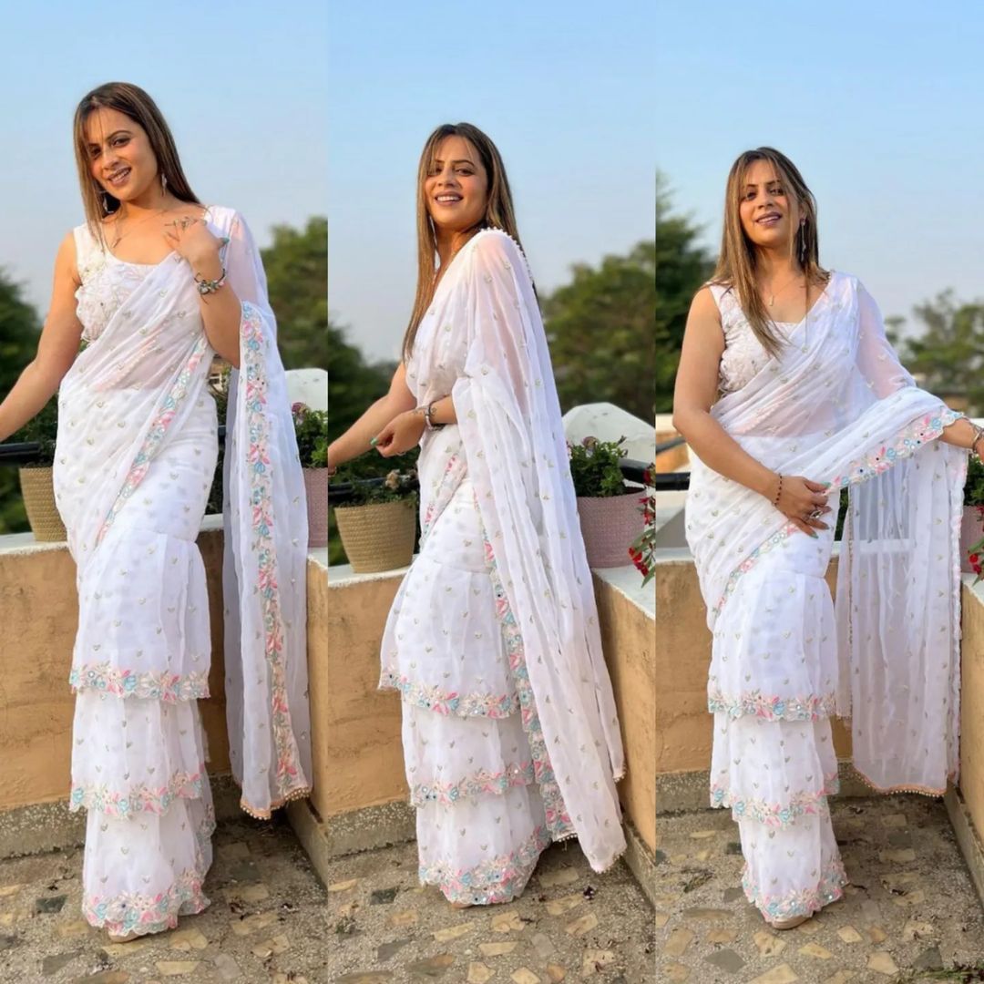 Wedding Unique White Saree Blouse Design